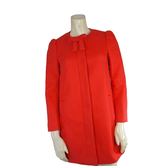 RED VALENTINO Corral Red Bow Neck Pea Coat Size 38 Elegant Classic Jacket - Picture 4 of 14